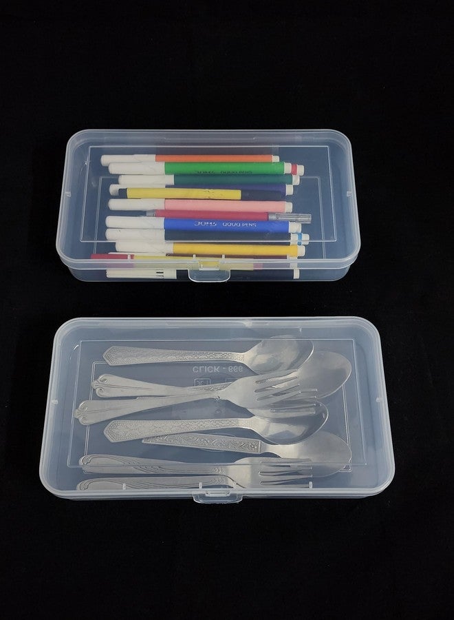 c s m C.S.M CSM Jewellery Case Organiser, Rectangular Plastic Storage Box For Medicines, Stationery, Cosmetics, Pack of 2, Transparent - Image 2