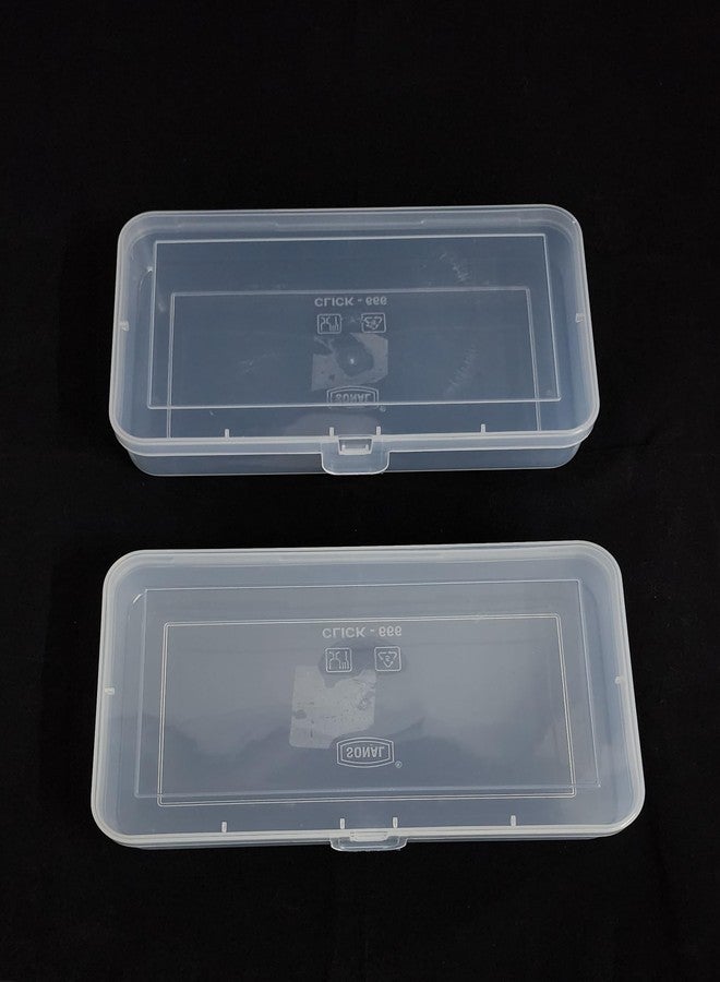 c s m C.S.M CSM Jewellery Case Organiser, Rectangular Plastic Storage Box For Medicines, Stationery, Cosmetics, Pack of 2, Transparent - Image 1