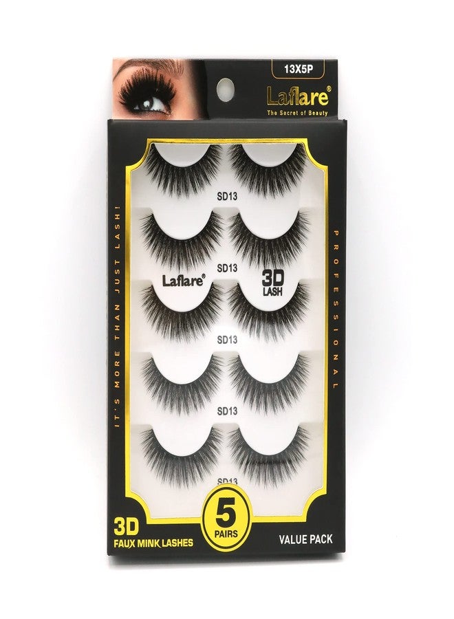 Laflare Silk Lashes 3D Faux Mink Eyelashes Multipack, Light, Natural Looking, Professional Easy to Apply Eyelashes in a Knitted Style 5 Pairs Value Pack (13X5P) - Image 1