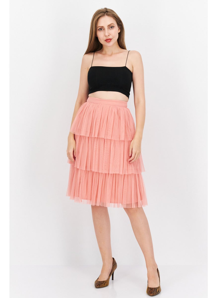Anaya With Love - Women Petite Textured Midi Skirt, Peach - Image 1