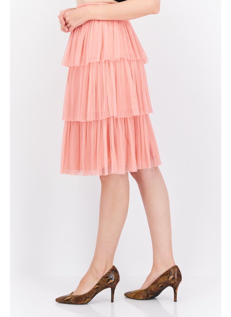 Anaya With Love - Women Petite Textured Midi Skirt, Peach - Image 1