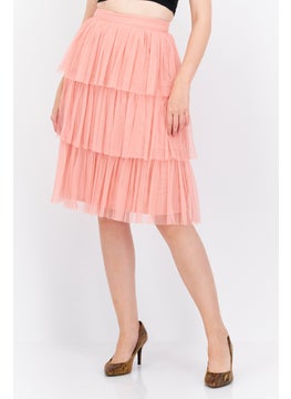 Women Petite Textured Midi Skirt, Peach