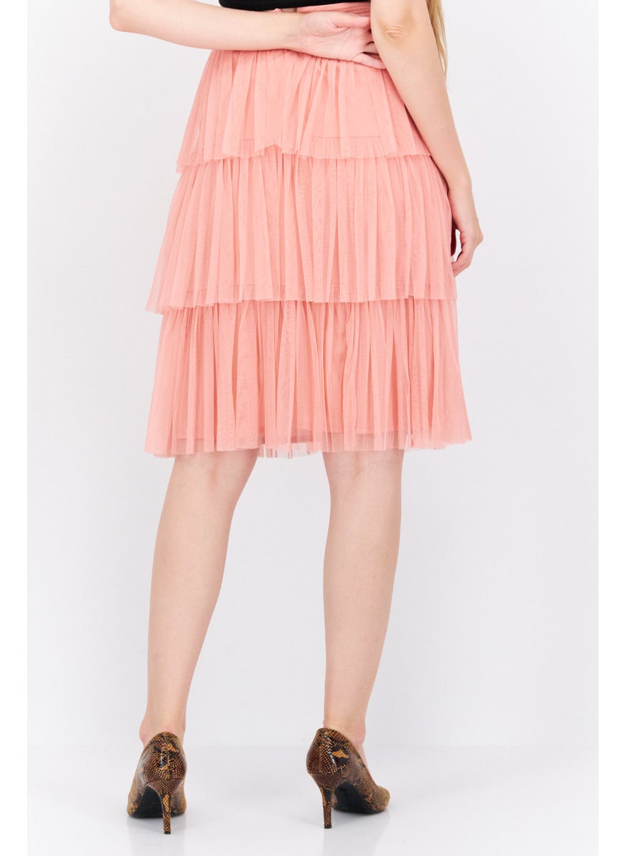 Anaya With Love - Women Petite Textured Midi Skirt, Peach - Image 1