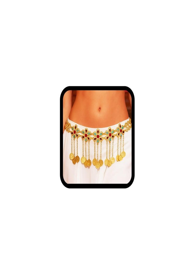 ELABEST Gold Waist Chain Rhinestone Belly Dance Chain Crystal Tassel Dance Jewelry for Women (Gold-C) - Image 1