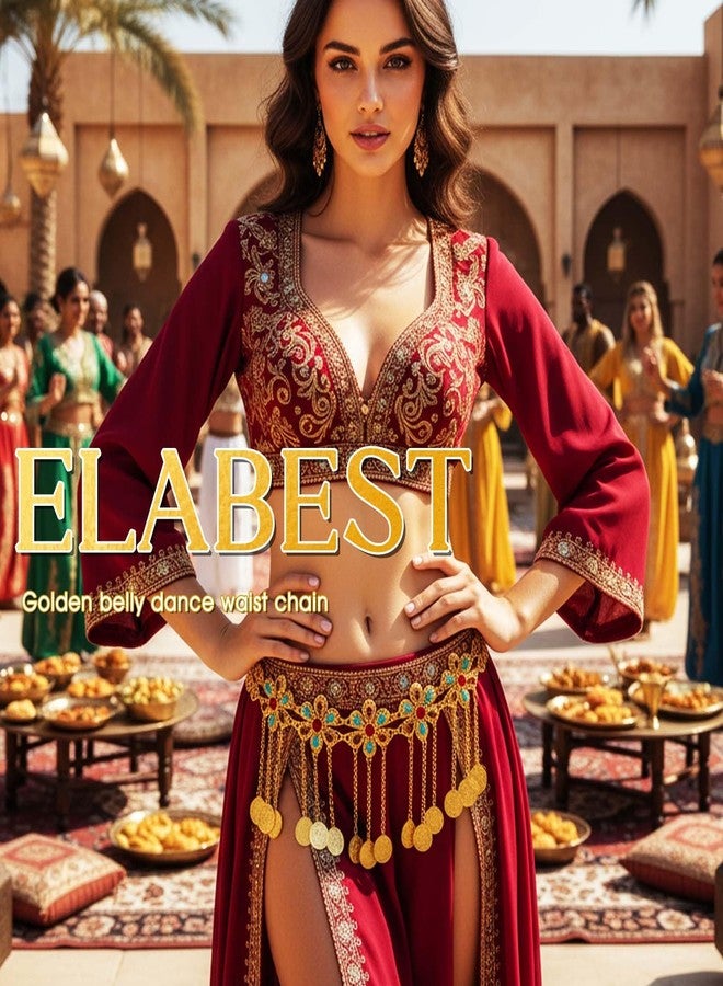 ELABEST Gold Waist Chain Rhinestone Belly Dance Chain Crystal Tassel Dance Jewelry for Women (Gold-C) - Image 4