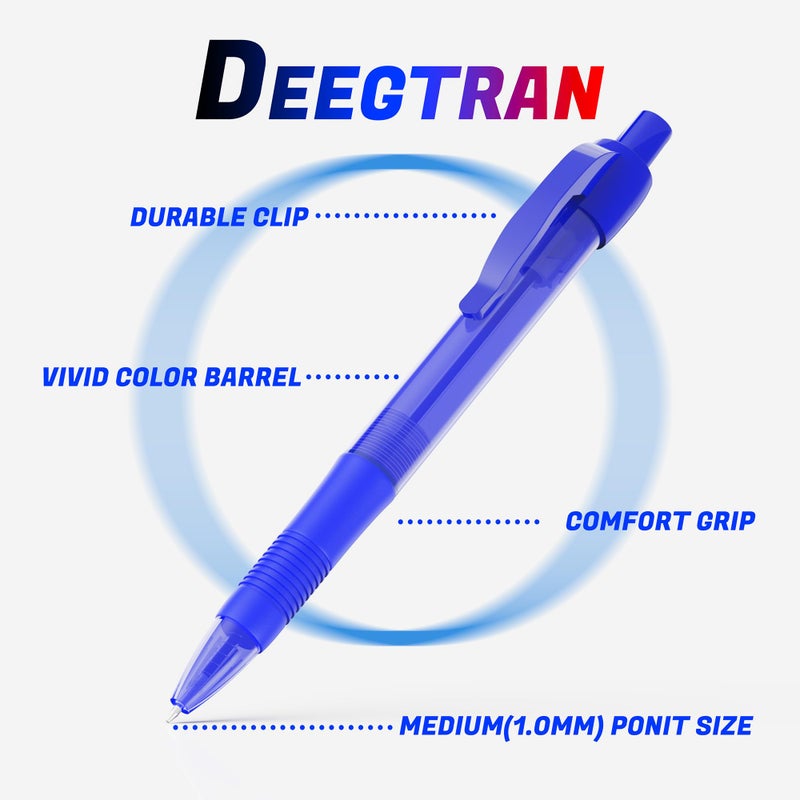 deegtran Pens Bulk, 30 Pack No Bleed Blue Ink Click Pens with Soft Grip, Wholesale Retractable Ballpoint Pens for Office School, Medium Point Smooth 1.0MM - Image 2