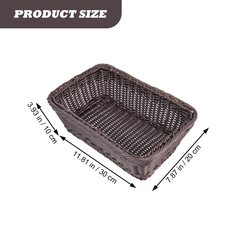 Woven Plastic Rattan Bread Basket 30x20x10cm Deep Coffee Kitchen Dining Storage - Image 3
