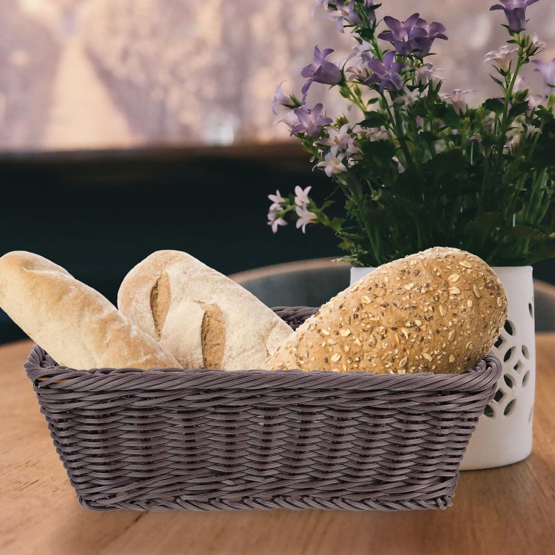 Woven Plastic Rattan Bread Basket 30x20x10cm Deep Coffee Kitchen Dining Storage - Image 5
