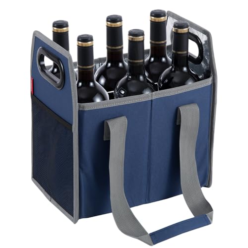 LUILANC Collapsible 6 Bottle Storage Box Reusable Portable Wine Carrier Case for Tote Bag Moving Vacation Bottle Caddy Grocery Shopping Wine Tasting Accessory - Image 3