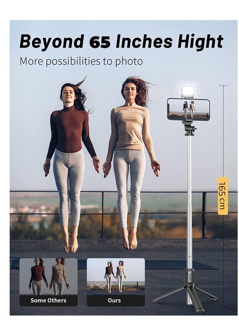 ELTRAZONE Selfie Stick Tripod with Fill Light, 167cm Extendable Phone Tripod Stand with Remote Shutter for Travel, Vlogging, Live Streaming Video and Photos,Phone Stand - Image 3