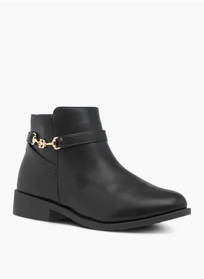 Flora Bella By Shoexpress Women Textured Ankle Boots with Zip Closure and Metal Accent