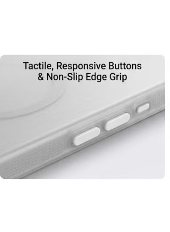 كفر ايفون 17 برو يدعم الماج سيف (MagSafe)، لون أبيض ثلجي (Frost) نصف شفاف، خلفية بملمس ممشط مقاوم للاصفرار والبصمات، مانع للانزلاق - Image 2