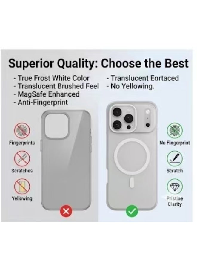كفر ايفون 17 برو يدعم الماج سيف (MagSafe)، لون أبيض ثلجي (Frost) نصف شفاف، خلفية بملمس ممشط مقاوم للاصفرار والبصمات، مانع للانزلاق - Image 3