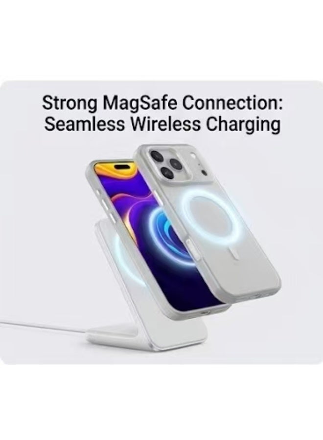 كفر ايفون 17 برو يدعم الماج سيف (MagSafe)، لون أبيض ثلجي (Frost) نصف شفاف، خلفية بملمس ممشط مقاوم للاصفرار والبصمات، مانع للانزلاق - Image 4