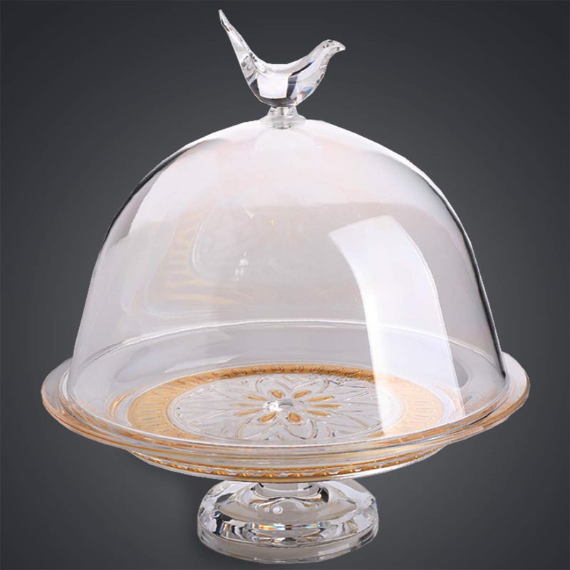 Soleter Acrylic Cake Stand with Dome Cover & Bird Finial – Clear/Gold Shatterproof Cloche with Gold Floral Pattern Base, Premium Serveware for Desserts, Weddings & Special Occasions - Image 3