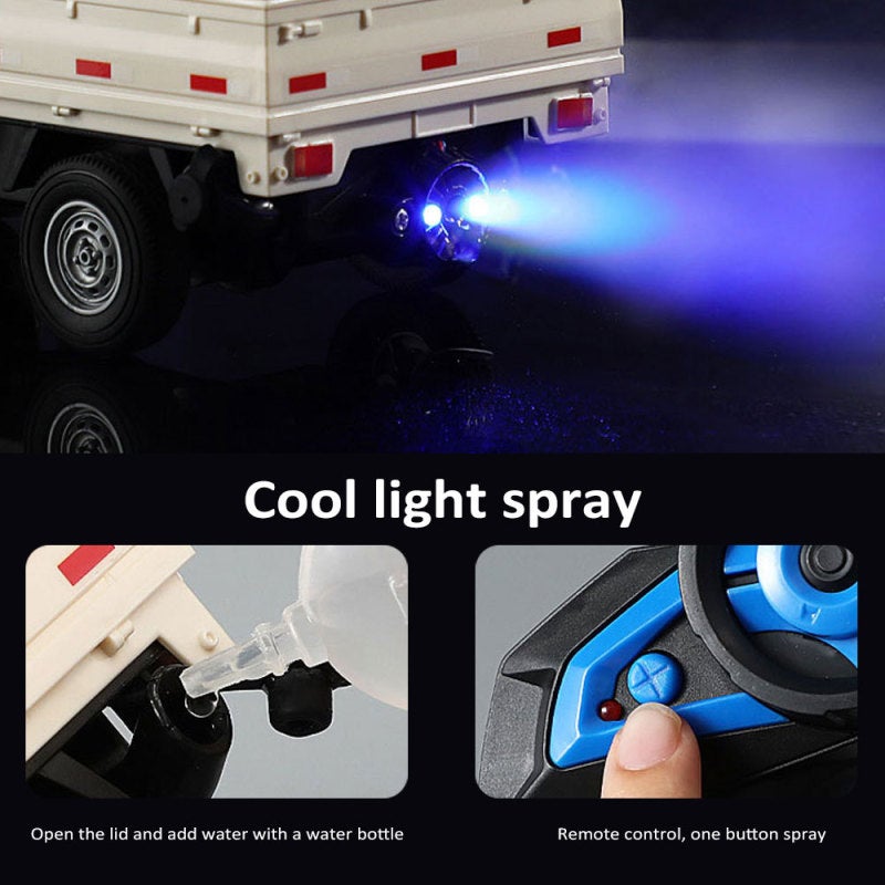 Remote Control Truck: 1/16 Scale White - 2.4GHz Precision Control Multi-Directional Maneuverability LED Lights Spray Function Cargo Compartment for Indoor Outdoor Adventure Play - Image 2