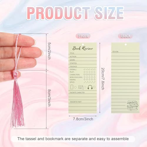 Tosstuki 50 Pcs Colorful Book Review Bookmarks with 50 Bookmark Tassels Book Tracker Reading Log Page for Readers Bookish Gift, Reading Page Tracker for Students Teachers Women - Image 2