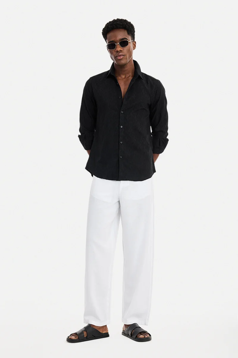 SNITCH Black Floral Long Sleeve Slim Fit Shirt