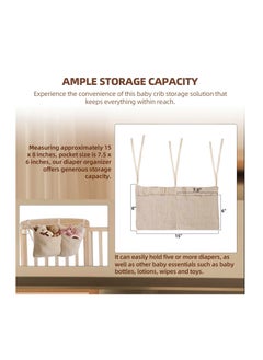 Excefore Diaper Caddy and Organizer for Changing Table and Crib Multi-Functional Hanging Diaper Stacker Nursery Organizer for Cribs Diaper Holder Baby Crib Hanging Storage and Accessories(Khaki, 8"x15")  - Image 2