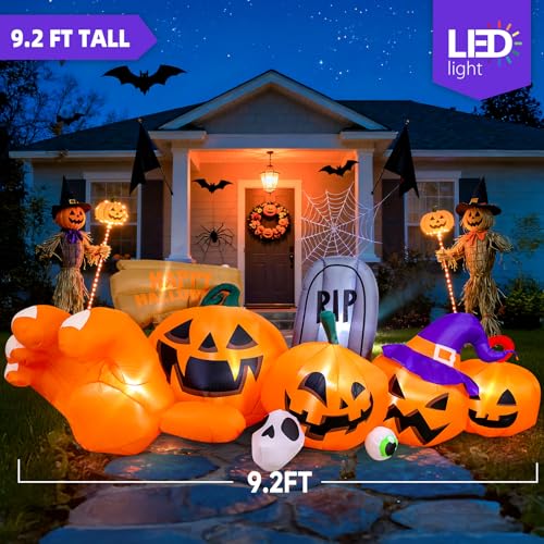 Garma 9.2 Ft Halloween Inflatables Outdoor Decorations, Long Inflatable Blow Ups Yard Decoration Pumpkin with Build-in LEDs, Gravestone and Witch Hat for Halloween Party Indoor, Lawn, Garden Decor - Image 3