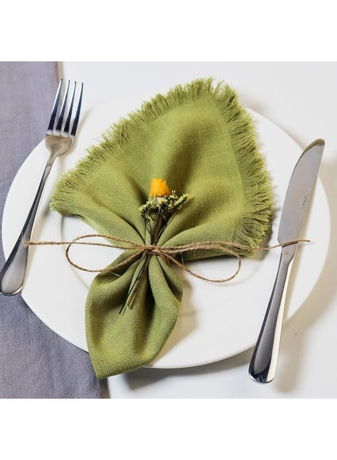 Handmade Cloth Napkins with Fringe,18 x 18 Inches Cotton Linen Napkins Set of 4 Versatile Handmade Square Rustic Fringe Napkins for Dinner, Wedding and Parties (Apple Green) - Image 1