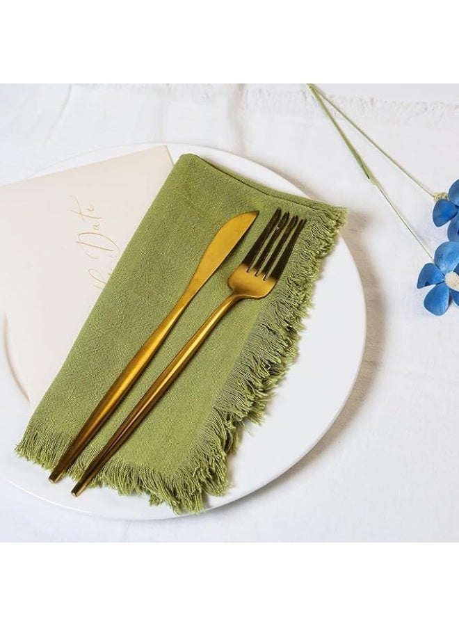 Handmade Cloth Napkins with Fringe,18 x 18 Inches Cotton Linen Napkins Set of 4 Versatile Handmade Square Rustic Fringe Napkins for Dinner, Wedding and Parties (Apple Green) - Image 2