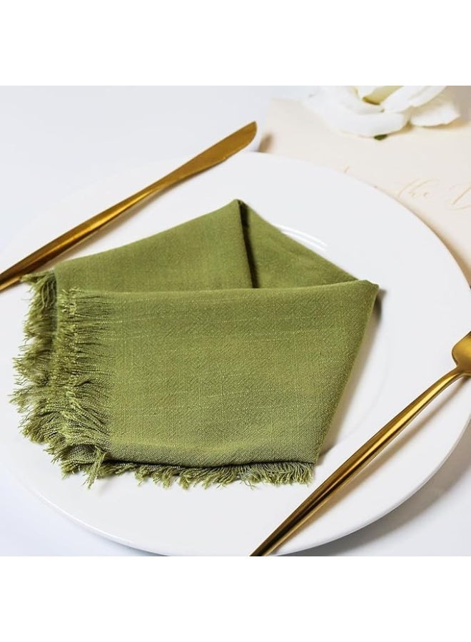 Handmade Cloth Napkins with Fringe,18 x 18 Inches Cotton Linen Napkins Set of 4 Versatile Handmade Square Rustic Fringe Napkins for Dinner, Wedding and Parties (Apple Green) - Image 4