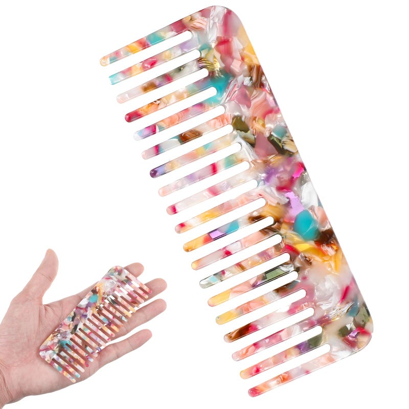 salbsever Tortoise Shell Acetate Women's Wide Tooth Comb - Detangling, Anti Static, Vintage Style for Wet Hair & Home Salon Styling - Image 2