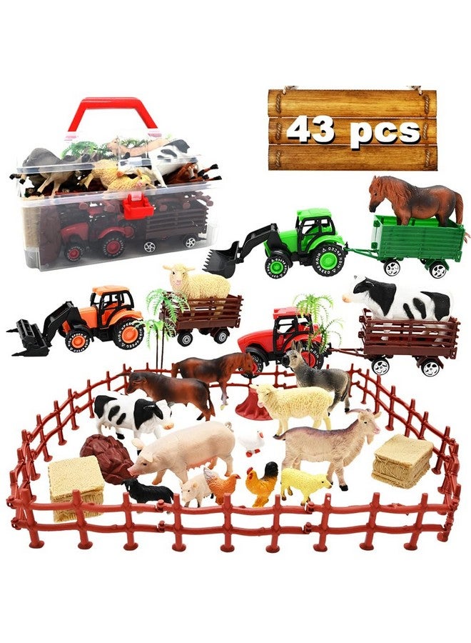 Kimicare 3 Pack Farm Toy Tractor with 40pcs Plastic Animals Figurines and Fence Playset, Farm Figures Farmer Vehicle Toy Truck with Trailer for 3-12 Years Old Kids Boys Girls Toddlers - Image 1