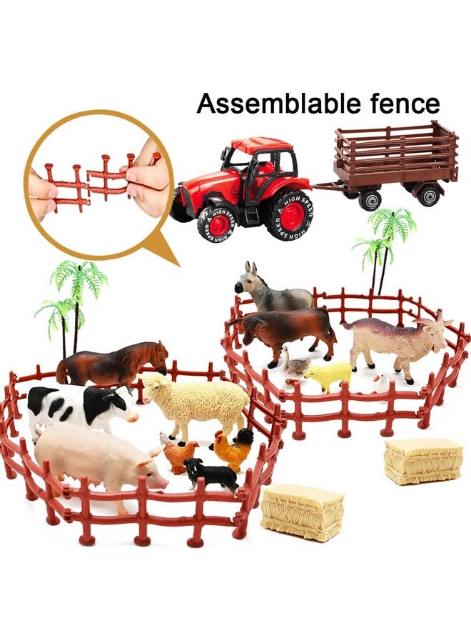 Kimicare 3 Pack Farm Toy Tractor with 40pcs Plastic Animals Figurines and Fence Playset, Farm Figures Farmer Vehicle Toy Truck with Trailer for 3-12 Years Old Kids Boys Girls Toddlers - Image 3