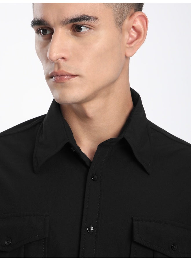 بيونغ قميص أسود بأكمام ملفوفة - Image 3