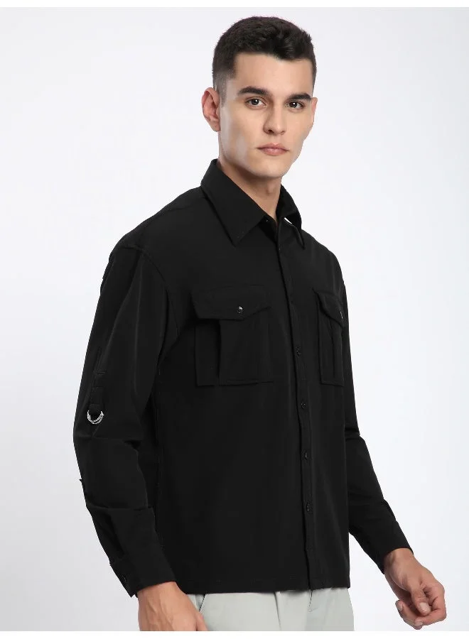 Beyoung Black Roll Up Sleeve Shirt