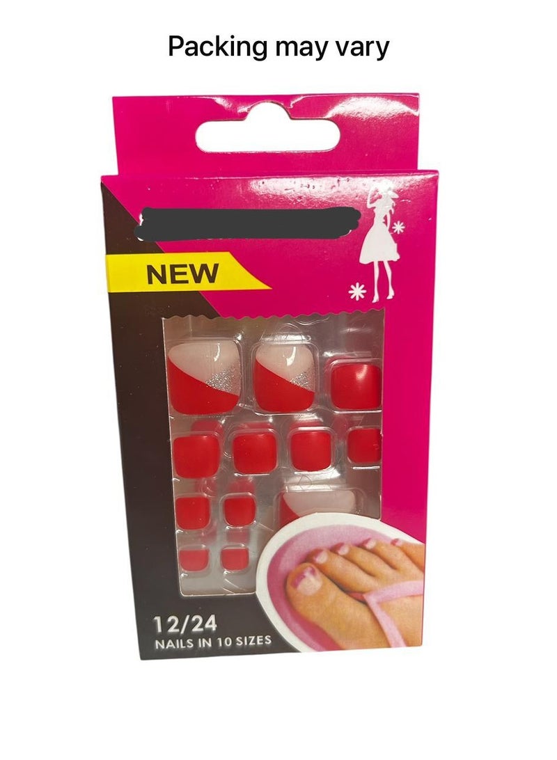 Generic Pack of 12 Fake Toenails - Unique Design Double Sided Adhesive 
