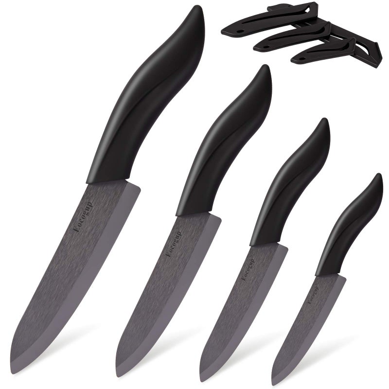 Updated Version Ceramic Knife Set 4Piece with Sheaths Includes 3 Paring Knife 4 Fruit Knife 5 Utility Knife 6 Chef Knife for Home KitchenBlack