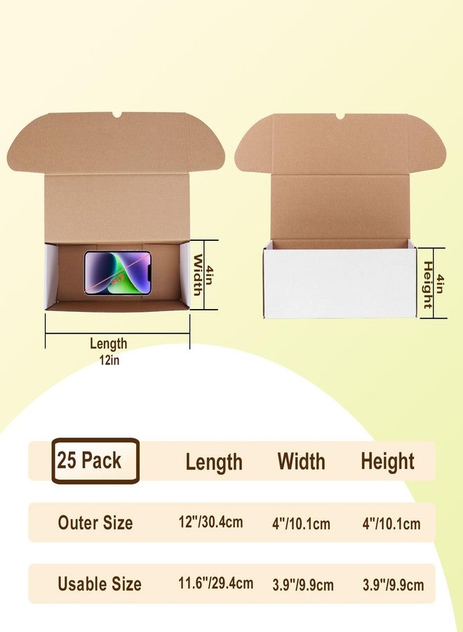 WIFTREY 12x4x4 Small Shipping Boxes set of 25, White Corrugated Cardboard Box 12''L x 4''W x 4'' H for Mailing Packing Shipping - Image 2