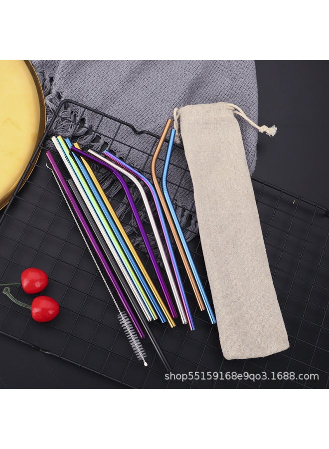 304 Stainless Steel Straw Suit Titanium Plated Beverage Straw Gift Factory Wholesale Logo Straight Curved Straw-Color:20cm Straw Brush-Specifications:215mm * 12 Straight Pipe - Image 1