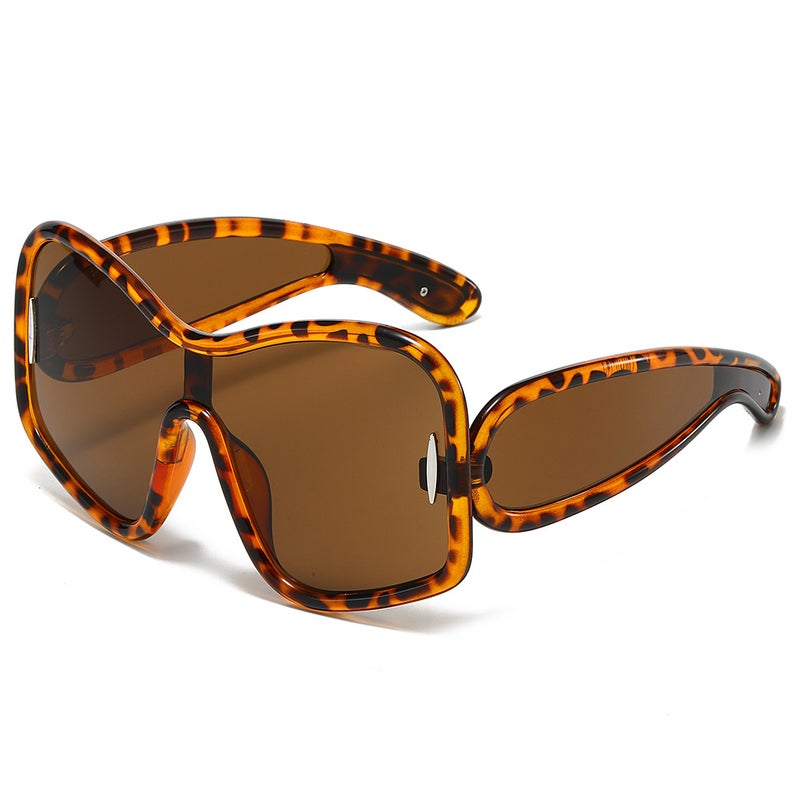 Generic 2024 Luo Yi New Y2K Large Frame One-piece European and American Sunglasses Fashion High-end Mens Sunglasses Womens High-end Sense Leopard framed tea
