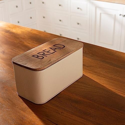 Ellementry Twine Wire Metal Bread Box with Wooden Lid, BPA-Free Food Grade Storage Container, Freezer, Microwave & Dishwasher Safe, Stylish Kitchen Organizer for Bread & Food Items - Image 1