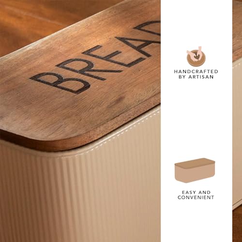 Ellementry Twine Wire Metal Bread Box with Wooden Lid, BPA-Free Food Grade Storage Container, Freezer, Microwave & Dishwasher Safe, Stylish Kitchen Organizer for Bread & Food Items - Image 3