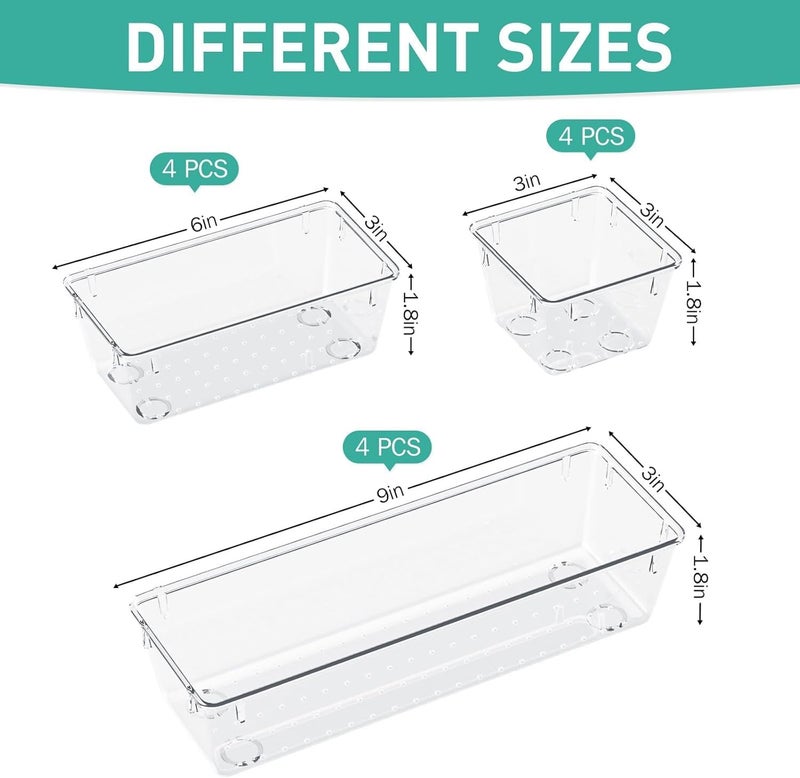DARKFISH DARK 5 Pcs Desk Drawer Organizers Trays Set Clear Plastic Storage Bins Bathroom Drawer Tray Dividers Vanity Trays Organizer for Bedroom Dresser Makeup Kitchen Utensil Office  - Image 2
