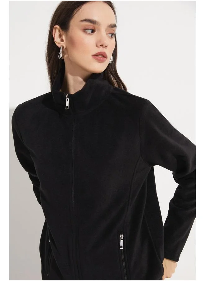 جون June Zipper Polar Sweatshirt Black