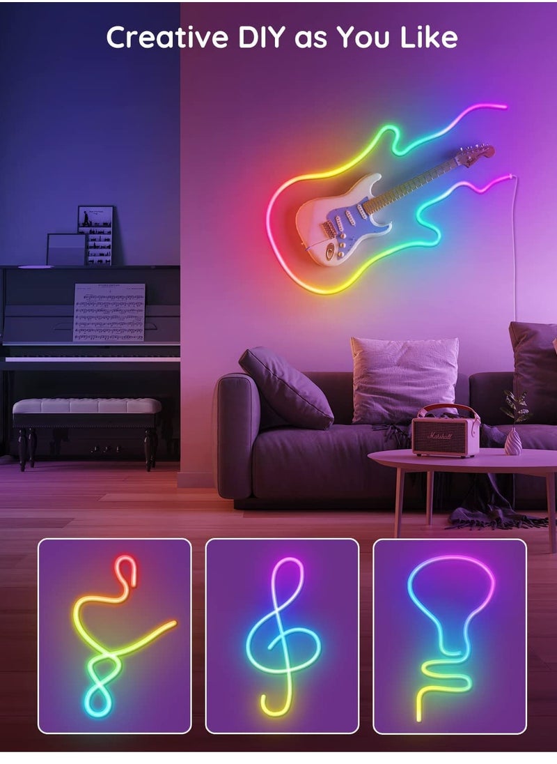 KASTWAVE - Neon Rope Light, RGB-IC WiFi Neon LED Strip Ligh with Music Sync, DIY LED Rope Lights with Remote, Tuya/Smart Life App Control, IP68 Waterproof, Works with Alexa and Google Assistant, 5M - Image 1