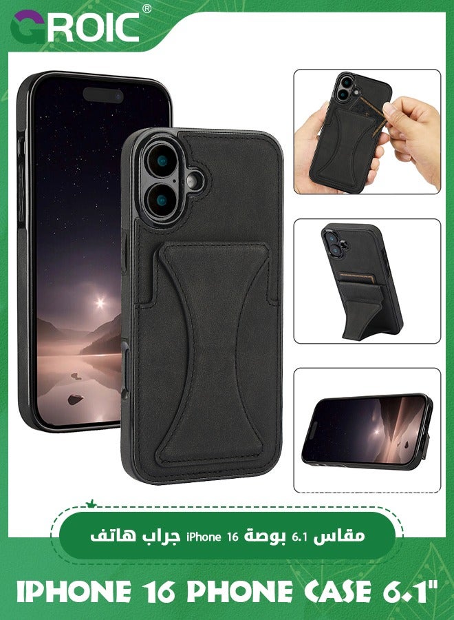 GROIC Case for iPhone 16 6.1 Inches Case, Slim PU Leather Wallet Case Credit Card Slot Holder Lightweight Protective Anti-Fall Kickstand Skin PU Leather TPU Back Cover with Folding Kickstand - Image 1