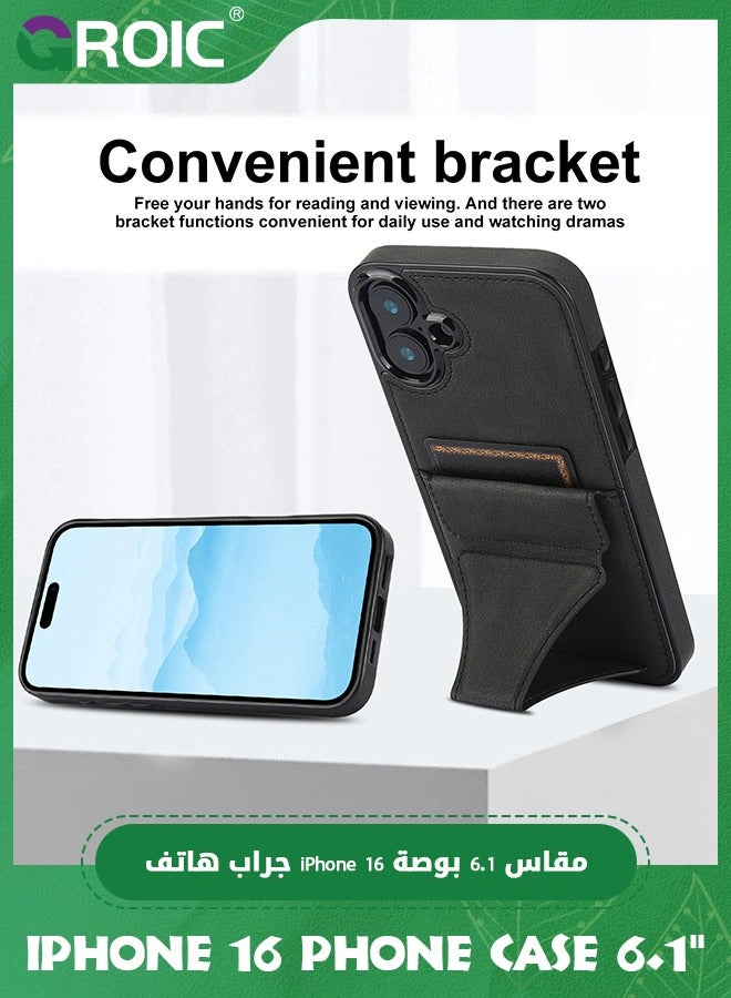GROIC Case for iPhone 16 6.1 Inches Case, Slim PU Leather Wallet Case Credit Card Slot Holder Lightweight Protective Anti-Fall Kickstand Skin PU Leather TPU Back Cover with Folding Kickstand - Image 5