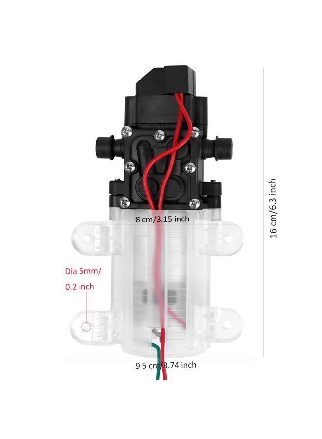 Doytn مضخة مياه غشاء 12 فولت مع مفتاح ضغط – 1.2 جالون في الدقيقة 80 PSI مضخة رش ذاتية التحضير مع مشابك خرطوم – للسيارات الترفيهية، المخيمات، البحرية، القوارب – شفافة (عبوة واحدة) - Image 2
