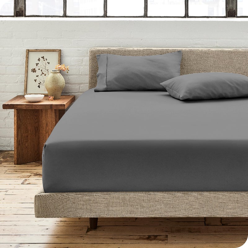 Bare Home Bare Home 100% Organic Cotton Full Fitted Bottom Sheet - Crisp Percale Weave - Lightweight & Breathable - Deep Pocket Fitted Sheet (Full  Grey)  - Image 1