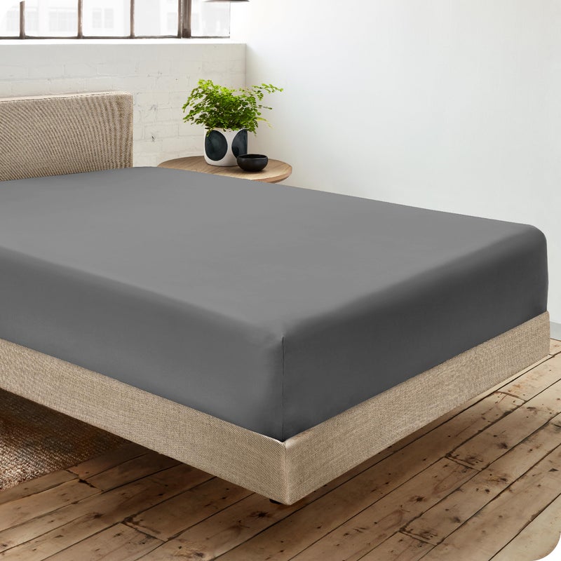 Bare Home Bare Home 100% Organic Cotton Full Fitted Bottom Sheet - Crisp Percale Weave - Lightweight & Breathable - Deep Pocket Fitted Sheet (Full  Grey)  - Image 2