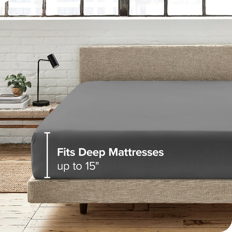 Bare Home Bare Home 100% Organic Cotton Full Fitted Bottom Sheet - Crisp Percale Weave - Lightweight & Breathable - Deep Pocket Fitted Sheet (Full  Grey)  - Image 3