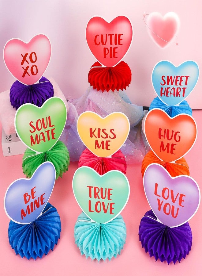 HOWAF 9pcs Valentine's Day Honeycomb Centerpiece, 3D Valentines Decoration Conversation Hearts Decoration Table Topper for Valentines Day Table Decor Wedding Anniversary Party Supplies - Image 5