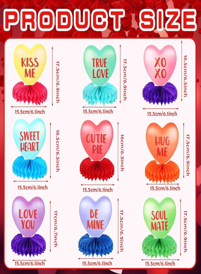 HOWAF 9pcs Valentine's Day Honeycomb Centerpiece, 3D Valentines Decoration Conversation Hearts Decoration Table Topper for Valentines Day Table Decor Wedding Anniversary Party Supplies - Image 2